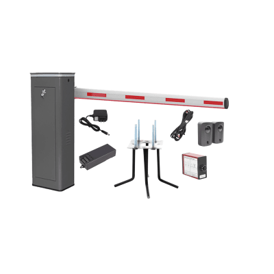 Kit COMPLETO Barrera Derecha XBS Con Corona LED / Brazo Iluminado de 5M / Incluye Sensor de Masa, Transformador, Lazo Magnético, Ancla, Fotoceldas y 2 Controles Inalámbricos