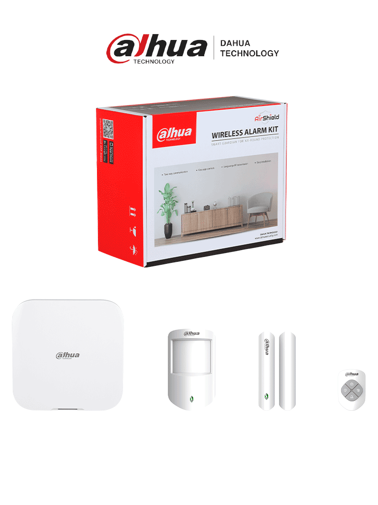 DAHUA DHI-ART-ARC3800H-03-FW2(915) -Kit de Alarma Inalámbrico Hub2, WiFi, Ethernet y 4G, Incluye panel de alarma Hub2, sensor de movimiento, contacto magnético y control remoto