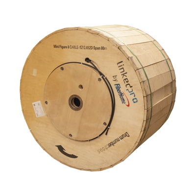 Carrete de 4 Kilómetros de Fibra Óptica Aérea Mini Figura 8, G.652D, Monomodo de 12 Hilos, Exterior, Span 80, Loose Tube