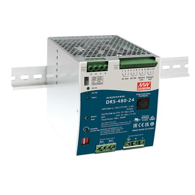 Fuente de Poder Industrial de 480W con Cargador de Baterías, salida 24Vcc, 20A, para montaje Riel Din