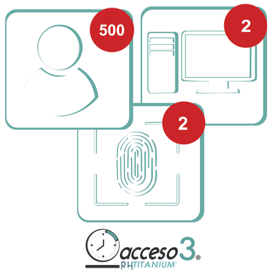 [BAJO PEDIDO] Licencia para software de Tiempo & Asistencia compatible con SISTEMAS DE NOMINA /  500 Empleados / 2 Relojes checadores / 2 PC / Acceso3 - TITANIUM
