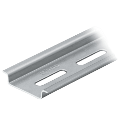 Carril DIN de Acero / 35 x 7.5 mm / Longitud 2 m (78.74 in) / Perforado según EN 60715 / Color Plateado / Para Instalaciones Eléctricas