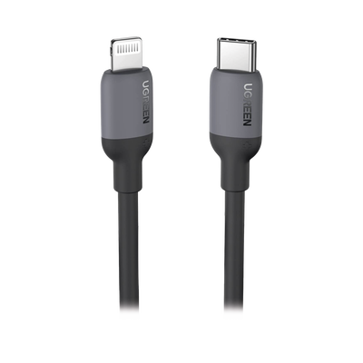 Cable USB-C a Lightning / Certificado MFi / 1 Metro / Adecuado para iPhone, iPad, iPod / Carga Rápida PD 20W /  Sincronización de Datos de hasta 480 Mbps / Goma de Silicona y  TPE. / Suave al Tacto / Color Negro 