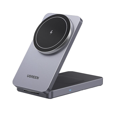 Cargador Inalámbrico 2 en 1 20W / Tecnología Qi2 15W Certificada / Carga Simultánea iPhone y AirPods / Ángulo Ajustable 70° / Diseño Plegable y Portátil / Compatibilidad Universal