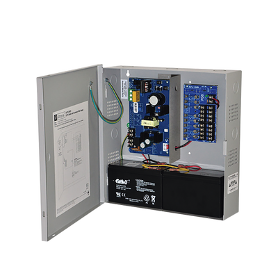 Fuente de alimentación de 12/24 Vcc a 4/6A con 8/16 salidas, con capacidad de batería de respaldo, requiere batería 