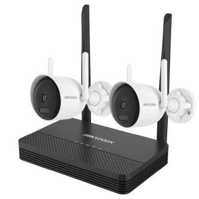 Kit IP Inalámbrico 2 Megapixel (1080p) / NVS 4 Canales / 2 Cámaras Bala para Exterior con Lente 2.8 mm y Dual Light (30 mts IR + 20 mts Luz Blanca) / Audio Bidireccional (Micrófono y Bocina) / Soporta Micro SD de 512 GB