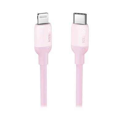 Cable USB-C a Lightning / Certificado MFi / 1 Metro / Adecuado para iPhone, iPad, iPod / Carga Rápida PD 20W /  Sincronización de Datos de hasta 480 Mbps / Goma de Silicona y  TPE. / Suave al Tacto / Color Pink