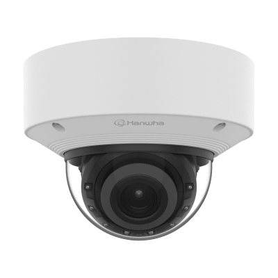 Cámara Domo Vandalismo AI 5MP / IR 50 m (164 ft) / Lente Motorizado 3.3-9.3 mm 2.8x / Doble NPU / Análisis Inteligente IA / IP67 IK10 NEMA4X / Wisenet 9
