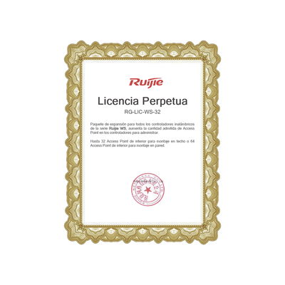 Paquete de expansión para controladores inalámbricos serie Ruijie WS hasta 32 APs interior en techo o 64 APs interior montaje en pared.