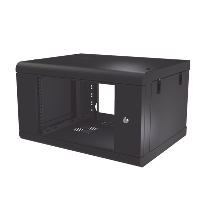 Gabinete de Pared de 6U con Puerta de Cristal Templado, 479.5 mm de Profundidad, Rack de 19'', Acero Reforzado Color Negro.