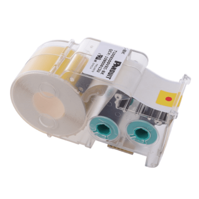 Casete de Etiquetas de Vinilo de Cinta Continua, Color Negro Sobre Amarillo, Uso Interior/Exterior, 25.4 mm de Ancho x 7.6 Metros de Largo (24.93 Pies)