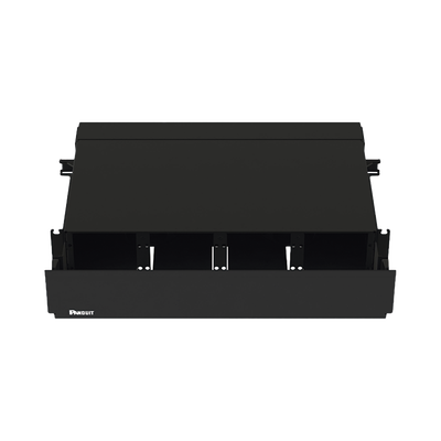 Panel de Distribución de Fibra Óptica, Acepta 8 Placas FAP o FMP, Bandeja Deslizable, Hasta 192 Fibras, Color Negro, 2 UR
