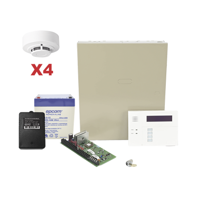 Kit de Panel de Alarma VISTA48LA con Gabinete, Batería y Transformador / 4 Sensores de humo
