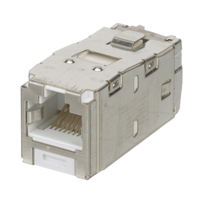 Conector Jack RJ45 Blindado, Estilo TG, Mini-Com, Categoría 6A, de 8 Posiciones y 8 Cables, Color Blanco