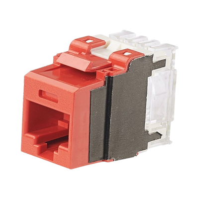 Conector Jack Estilo 110 (de Impacto), Tipo Keystone, Categoría 6A, de 8 Posiciones y 8 Cables, Color Rojo