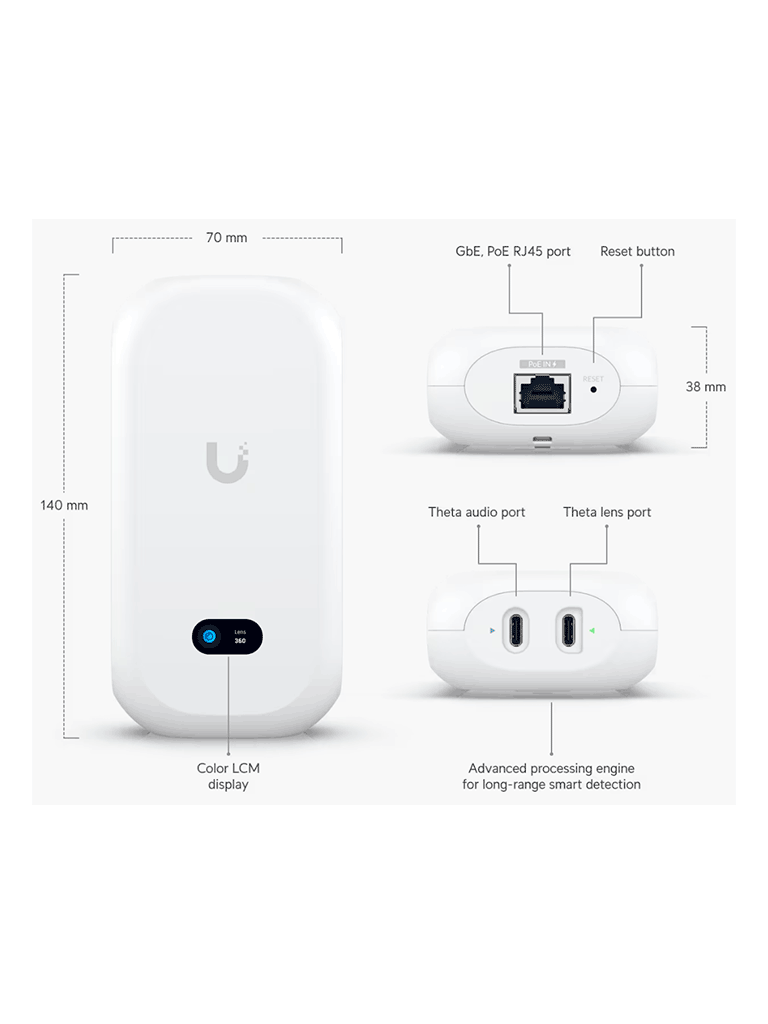 UBIQUITI UVC-AI-THETA - Camára IP Ultra compacta para interiores, Lente de 8 Megapixeles 4K y Lente de 6 Megapixeles 4K Panoramico 360º, Deteccion avanzada IA, 1 puerto de Video Theta, 1 puerto de Audio Theta, PoE #JO - Imagen 4