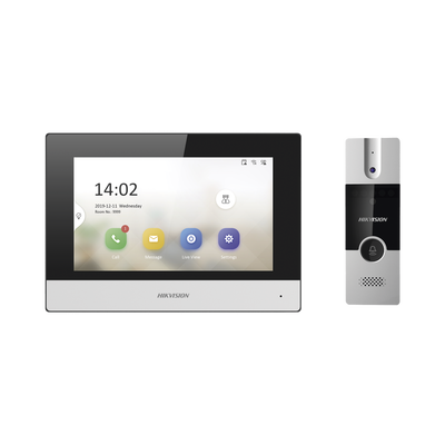 Kit de Videoportero Híbrido de Plastico / IP a 4 Hilos con Función de Llamada a App Hik-Connect / Monitor se Conecta a Internet por Cable o WiFi y por 4 Hilos al Frente de Calle / Expandible a Mas Equipos 