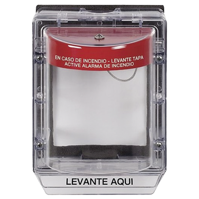 Cubierta Protectora de Policarbonato Serie Stopper IIÆ, Con Bocina, Con Espaciador, Montaje Empotrado, Etiqueta en Español, IP54