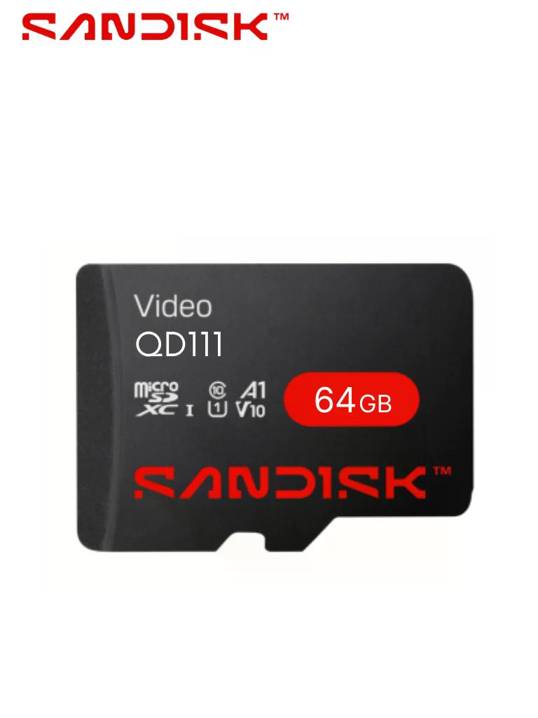 SANDISK - Memoria SC QD111 MICRO SDHC 64GB / Clase 10/ U1 Lectura 100 MB/S / ESC 20 MB/S / Especializada para Videovigilancia