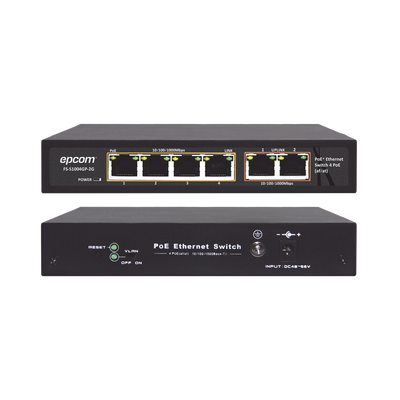 Switch PoE / 100 Metros PoE / 4 puertos 802.3af /at  10/100/1000 Mbps + 2 puerto uplink 