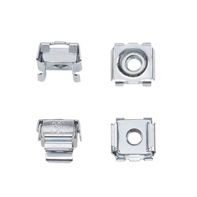 Kit de 20 Tuercas Enjauladas #10-32, Para Uso en Gabinetes o Racks con Rieles con Orificios Cuadrado, de Acero, Color Plateado