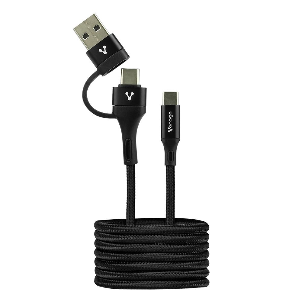 CABLE VORAGO TIPO C-C C/ADAPT USB PD 60W 1MT CARGA RAPIDA NEGRO CAB-126
