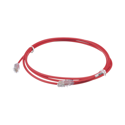 Cable de Parcheo UTP Cat6A, CM/LSZH, Diámetro Reducido (28AWG), Color Rojo, 2.13 Metros (7 Pies)