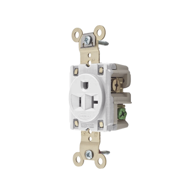 Contacto Sencillo / 20 A 125 V / 2 Polos 3 Hilos / Nema 5-20R / Color Blanco / Grado Industrial.