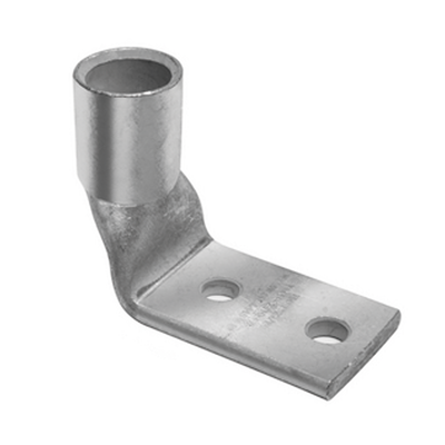 Terminal de Compresión de Barril Corto a 90° con Doble Ojillo para Tornillo #10  y Cable 6 AWG / Espaciado de 5/8" 