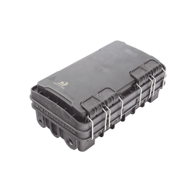 Caja de Distribución de Fibra Óptica para 24 Empalmes, con 8 acopladores SC/APC simplex, Exterior IP65, Color Negro