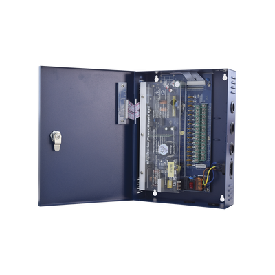 Fuente de poder profesional de 12-14.8 Vcc @ 16 Amper ; para 16 cámaras , Voltaje de entrada : 96-264 Vca, con capacidad de batería de respaldo, requiere batería. 