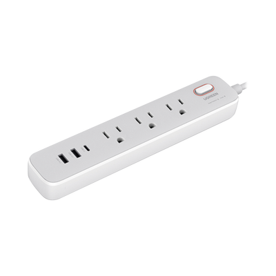 Regleta de Alimentación 30W 2 USB-A + 1 USB-C + 3 Salidas AC / Carga de Alta Velocidad / Salida USB-C PD de 30W (GaN) / Salidas AC Tipo B / Protección Contra Sobretensiones / 6 en 1