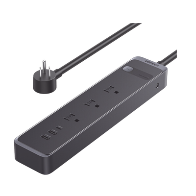 Regleta con Protector Contra Sobretensiones | 3 Salidas de CA NEMA 5-15R | 1 Salida USB-C PD de 30 W | 2 Puertos USB-A | Protección Contra Sobretensiones de 1600 julios | Cable 1.8m | Color Negro.