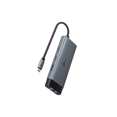 Adaptador HUB 6 en 1, 1 puerto USB-C entrada, 1 puerto HDMI 4K, 1 puerto Ethernet Gigabit, 1 puerto USB-C y 2 puertos USB-A
