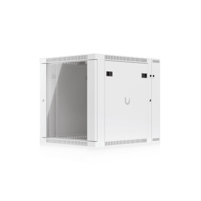 UACC Rack Cabinet 12U (600 x 703 mm) - Gabinete Cerrado para Montaje en Pared con Puerta Frontal de Vidrio Templado, Puerta Trasera Abatible (Swing-Out) y Paneles Laterales Removibles con Llave