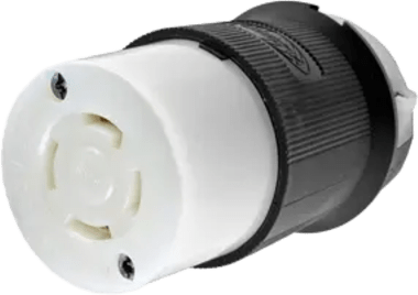 Conector Industrial con Bloqueo de Media Vuelta / 30 A 250 V CA / 3 Polos 4 Hilos  / Nema L15-30R / Color Blanco y Negro.
