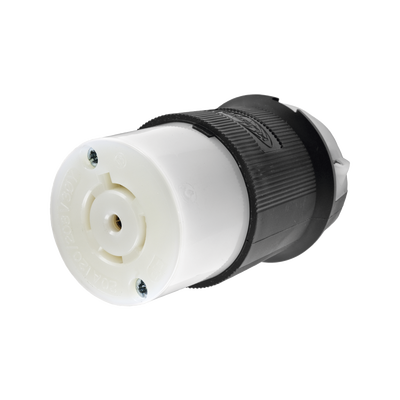 Conector Industrial con Bloqueo de Media Vuelta / 20 A 120/208 V CA / 4 Polos 5 Hilos / Color Blanco y Negro / Nema L21-20R/ Grado Industrial.