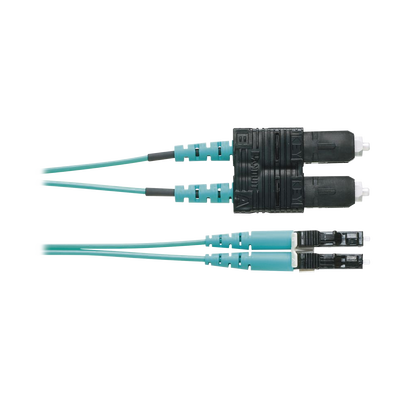 Jumper de Fibra Optica Multimodo 50/125 OM4, LC-SC Duplex, OFNR (Riser), Color Aqua, 3 Metros (9.84 Pies)