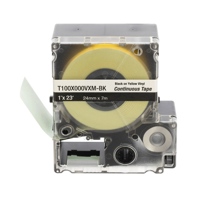 Casete de Etiquetas de Vinilo de Cinta Continua, Color Negro Sobre Amarillo, Uso Interior/Exterior, 24 mm (0.94 Pulgadas) de Ancho x 7 Metros (23 Pies) de Largo
