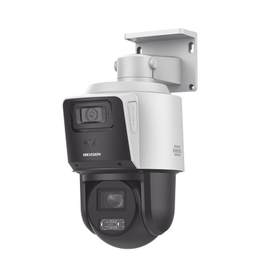 [TandemVu] PTZ IP 4 Megapixel con Cámara Panorámica 4 Megapixel / 4X Zoom / Dual Light (40 mts IR + 30 mts Luz Blanca) / ACUSENSE / IP66  / PoE+ / DARKFIGHTER / Micro SD / Incluye Base para Techo o Pared
