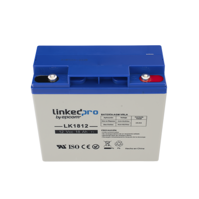 Batería 12 V / 18 Ah / UL / Tecnología AGM / Vida útil promedio de 5 años / Para uso en equipo electrónico, Alarmas de Intrusión / Incendio/ Control de acceso / Video Vigilancia / Terminales T1 