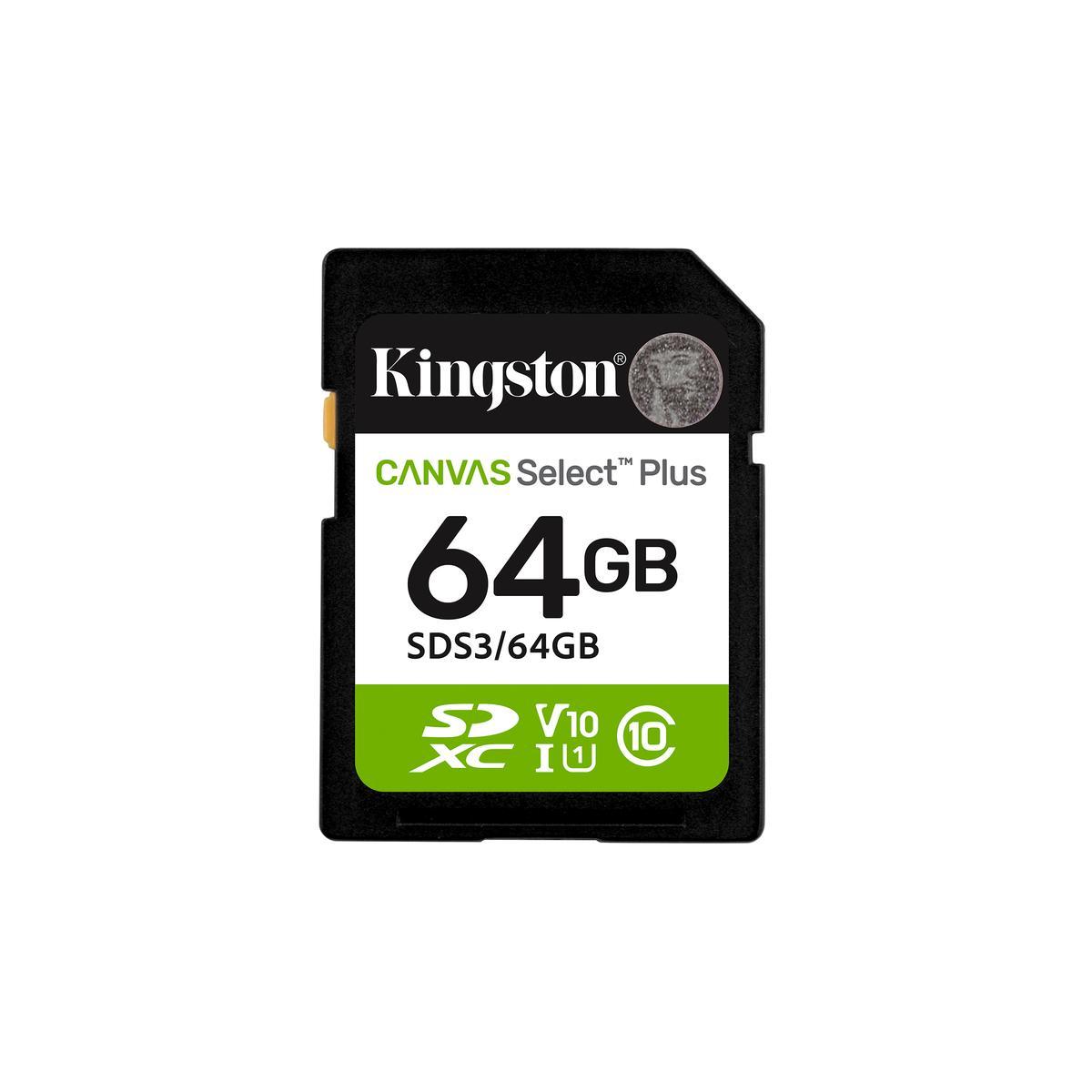 MEMORIA SD KINGSTON SDXC CANVAS SLT 100MB C10 UHS-I U1 V10(SDS3/64GB)