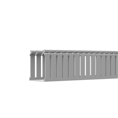 Canaleta Ranurada de PVC con Tapa, Tipo F, 108 mm de Ancho, 104.1 mm de Alto y 2 m de Largo, Color Gris