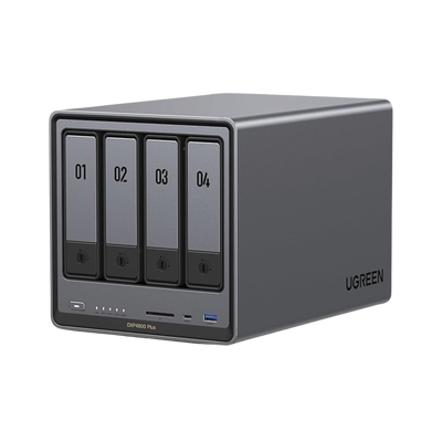 NAS UGREEN NASync DXP4800 Plus / Procesador Intel Pentium Gold 8505 5 Núcleos / 4 Bahías SATA + 2 M.2 NVMe PCIe 4.0 / 8GB DDR5 Expandible a 64GB / 10GbE + 2.5GbE / USB 3.2 Gen 2 Tipo C / HDMI 4K / Sistema Almacenamiento Conectado Red