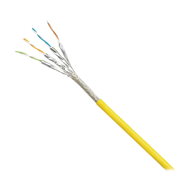 Bobina de Cable Blindado S/FTP Categoría 6A, Uso Industrial con Resistencia al Aceite, Rayos UV y Abrasión, Multifilar (Flexible), Color Amarillo, Bobina de 500 Metros (1640 Pies)