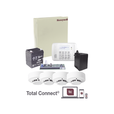 Kit de Panel de Alarma VISTA48LA con Gabinete, Batería y Transformador / 4 Sensores de humo