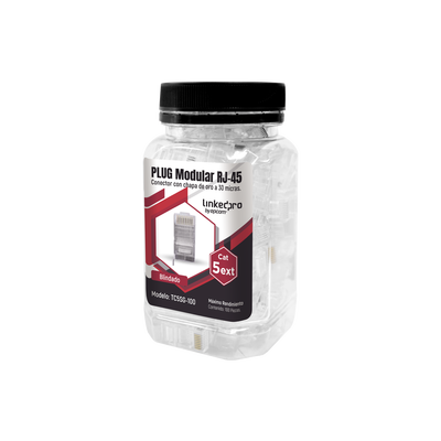 Bote con 100 Piezas de Plug Modular RJ45 Cat5e Blindado, Chapado de Oro a 30 Micras para Durabilidad Extrema con Pin de Tierra