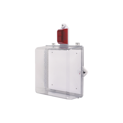 Gabinete Mediano de Policarbonato Transparente Súper Resistente con Sirena/Estrobo y Cerradura Manual