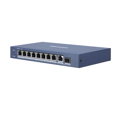 Switch Gigabit PoE+ / No Administrable / 8 Puertos 1000 Mbps PoE+ / 1 Puerto 1000 Mbps de Uplink + 1 Puerto SFP / 110 Watts 