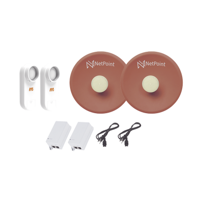 Kit de 2 radios C5X con antenas NPPROS2PACK (27 dBi), rango de frecuencia extendida (4.9 a 6.4 GHz), incluye inyector POE  y cable de alimentación 